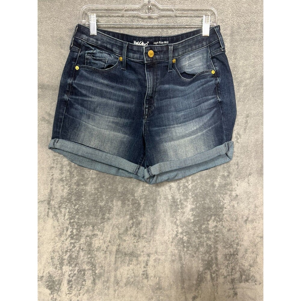 Mossimo Women’s Denim Shorts Size 12 High Rise Midi Cuffed Stretch Dark Wash